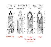 Los proyectiles de carga hueca EP tenía la espoleta en la parte trasera y habitualmente resultaban ineficaces como proyectiles HEAT, más bien se comportaban como proyectiles HESH. Los EPS incluyeron la espoleta en la parte delantera para detonar en el momento preciso.