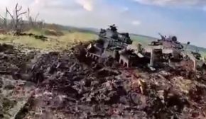 Imágenes captadas por infantes ucranianos en la zona de Zaporiyia donde fueron dañados los vehículos de desminado Leopard 2R en el verano de 2023.[6]