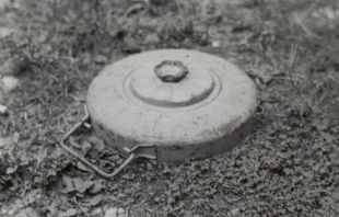 Opruimen van landmijnen bij Hoek van Holland. Een Duitse landmijn, Bestanddeelnr 120-1030.jpg