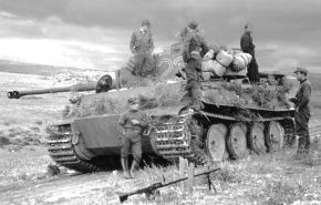Un Tiger del 501 desplegado en Túnez cuya tripulación intentó mejorar el camuflaje con arbustos.