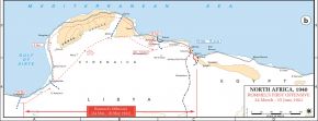 Mapa del avance del Eje tras la llegada las fuerzas del Afrika Korps de Erwin Rommel.